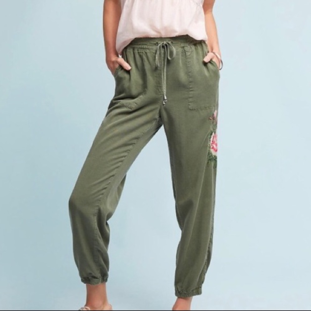 Anthropologie Embroidered Joggers